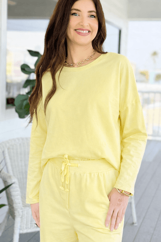 Alys Italian French Terry Boatneck Top- Yellow