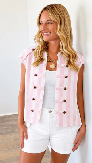 Amalfi Harbor Italian Linen Vest- Pink