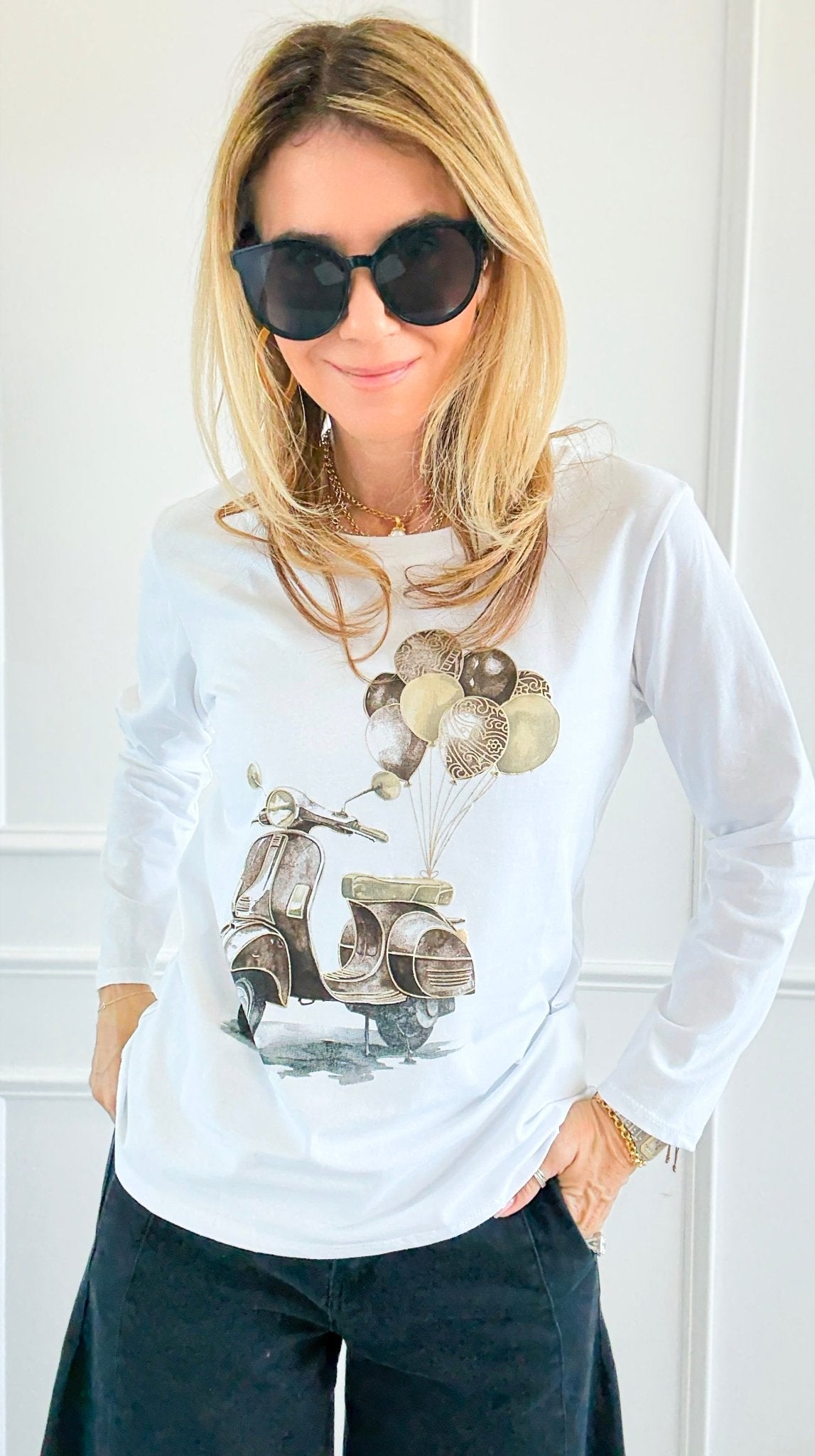 Around Town Italian Long Sleeve T-Shirt-110 Long Sleeve Tops-Mitica & Co-Coastal Bloom Boutique, find the trendiest versions of the popular styles and looks Located in Indialantic, FL