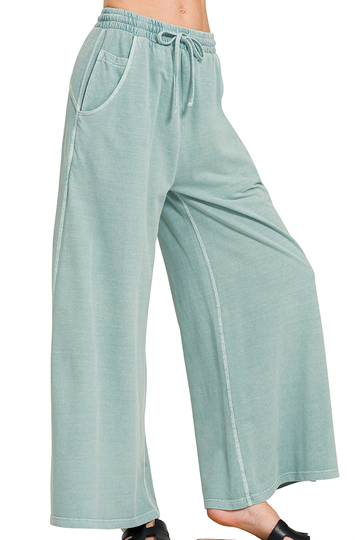 French Terry Pigment-Dyed Pants - Ash Blue-170 Bottoms-Zenana-Coastal Bloom Boutique, find the trendiest versions of the popular styles and looks Located in Indialantic, FL