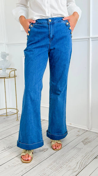 Ashleigh Button Detail Flare Denim