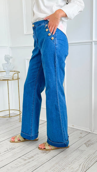 Ashleigh Button Detail Flare Denim