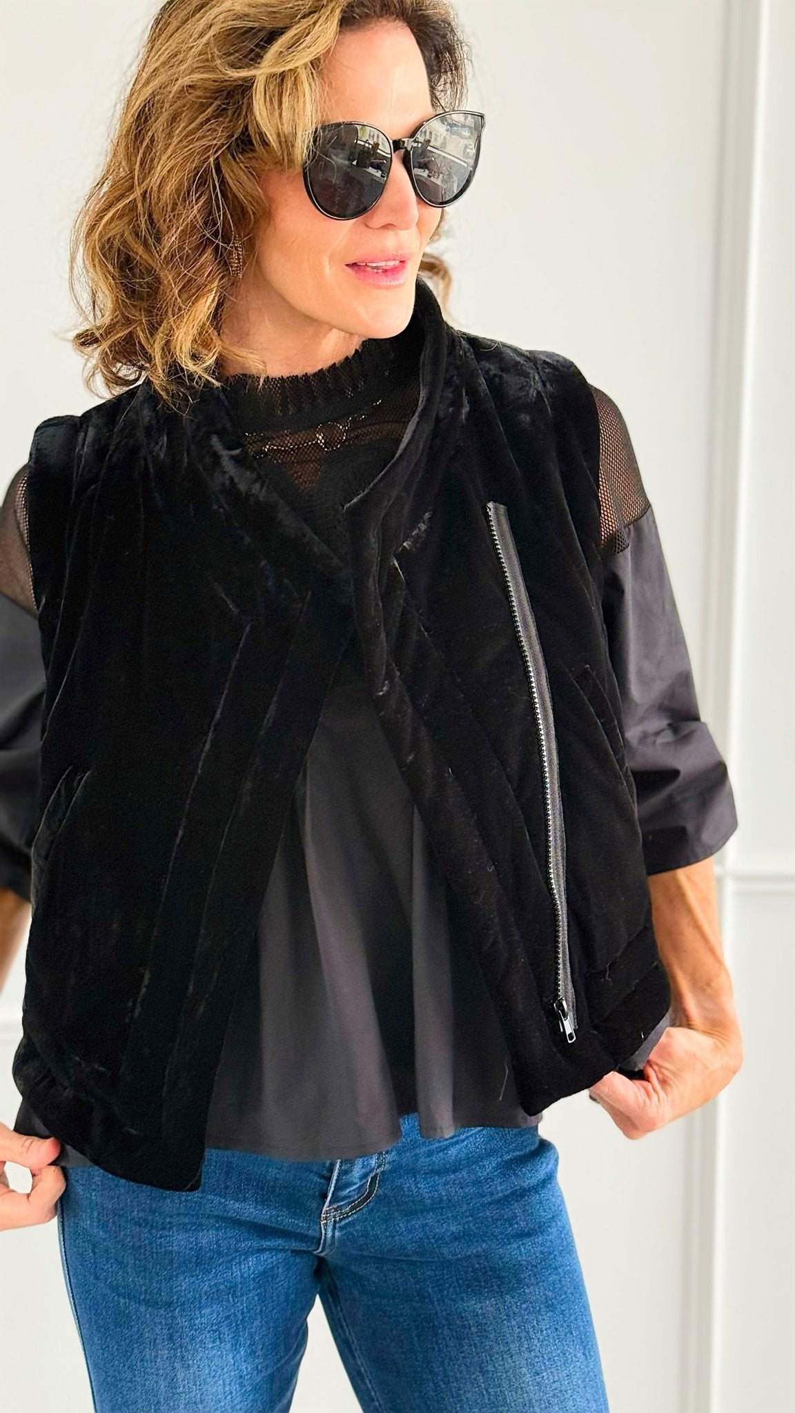 Aspen Crush Quilted Velvet Vest-Black-160 Jackets-mystree-Coastal Bloom Boutique, find the trendiest versions of the popular styles and looks Located in Indialantic, FL