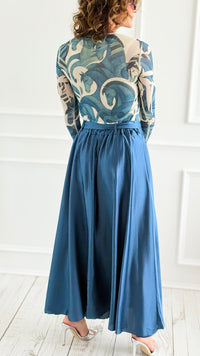 Azure Dream Italian Maxi Skirt- Slate Blue-170 Bottoms-AZUL MONACO-Coastal Bloom Boutique, find the trendiest versions of the popular styles and looks Located in Indialantic, FL