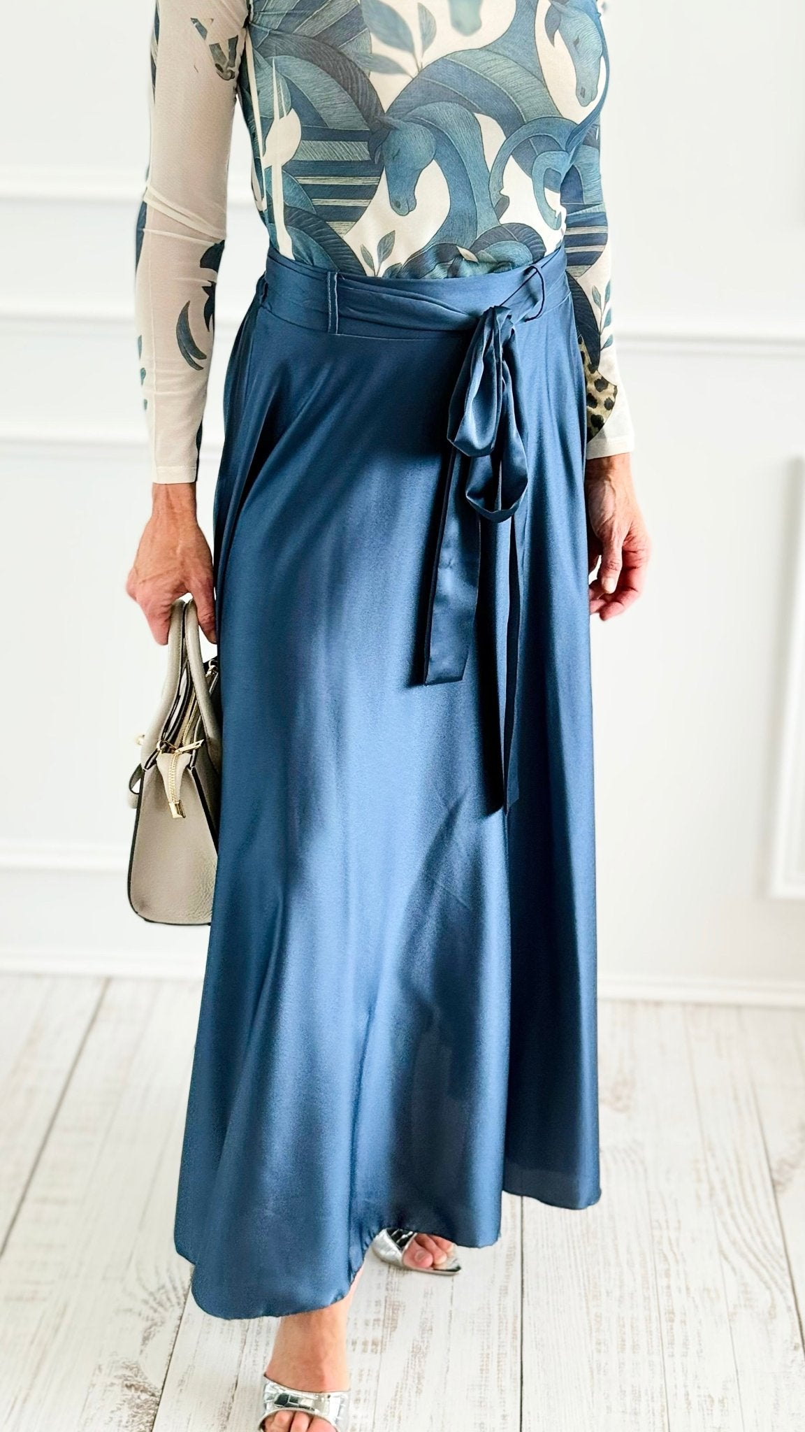 Azure Dream Italian Maxi Skirt- Slate Blue-170 Bottoms-AZUL MONACO-Coastal Bloom Boutique, find the trendiest versions of the popular styles and looks Located in Indialantic, FL