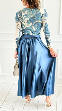 Azure Dream Italian Maxi Skirt- Slate Blue-170 Bottoms-AZUL MONACO-Coastal Bloom Boutique, find the trendiest versions of the popular styles and looks Located in Indialantic, FL
