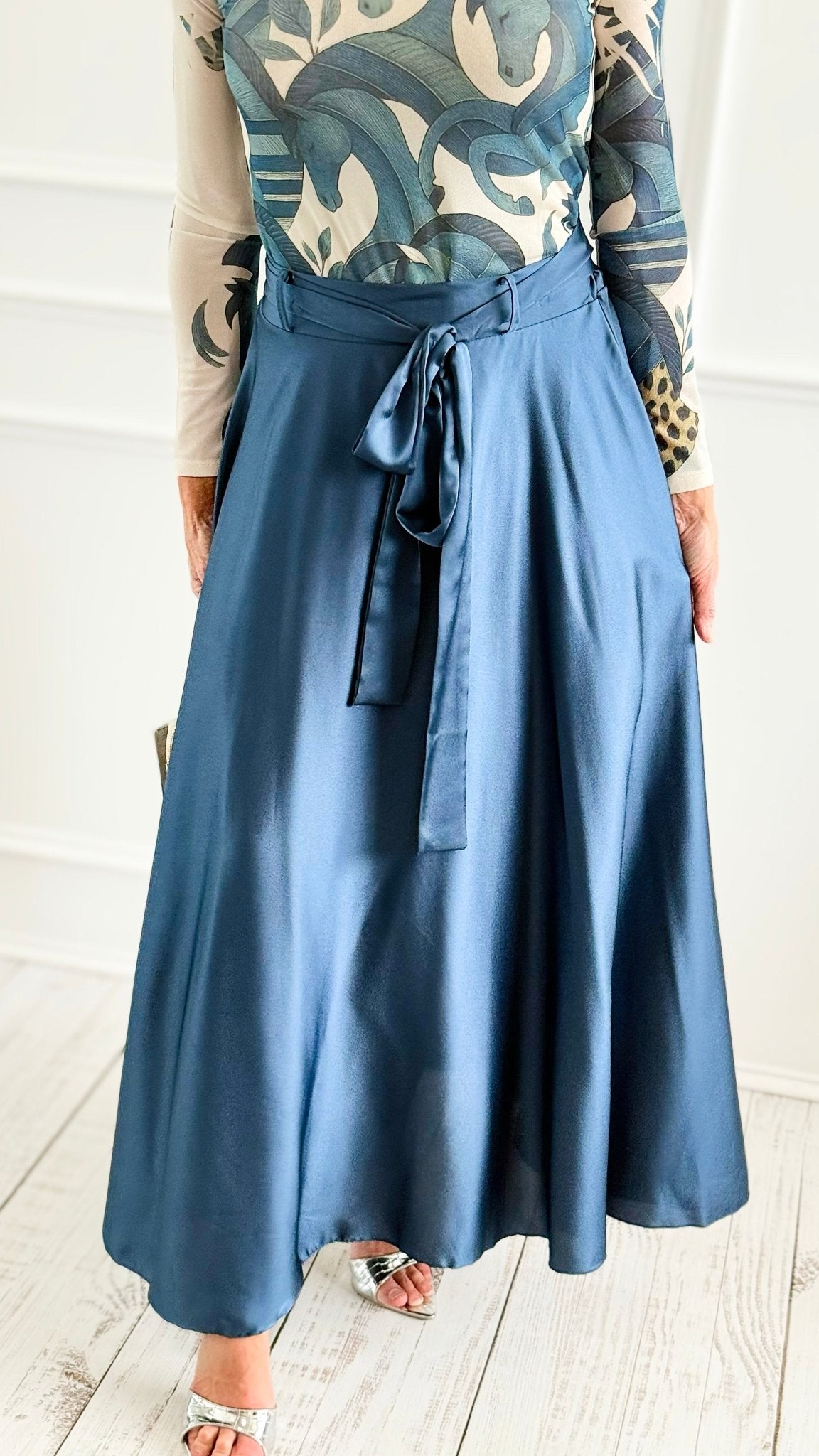 Azure Dream Italian Maxi Skirt- Slate Blue-170 Bottoms-AZUL MONACO-Coastal Bloom Boutique, find the trendiest versions of the popular styles and looks Located in Indialantic, FL