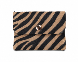 Small Foldover Italian Leather Wallet - Suede Zebra
