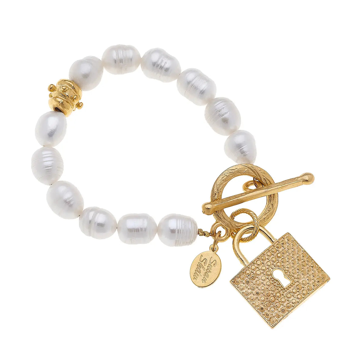 Freshwater Pearl & Gold Lock Bracelet - Susan Shaw-230 Jewelry-SUSAN SHAW-Coastal Bloom Boutique, find the trendiest versions of the popular styles and looks Located in Indialantic, FL