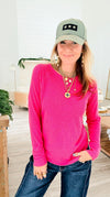 Baby Waffle Long Sleeve Top - Fuchsia-110 Long Sleeve Tops-Zenana-Coastal Bloom Boutique, find the trendiest versions of the popular styles and looks Located in Indialantic, FL