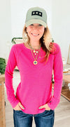 Baby Waffle Long Sleeve Top - Fuchsia-110 Long Sleeve Tops-Zenana-Coastal Bloom Boutique, find the trendiest versions of the popular styles and looks Located in Indialantic, FL