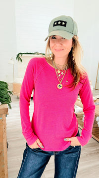 Baby Waffle Long Sleeve Top - Fuchsia-110 Long Sleeve Tops-Zenana-Coastal Bloom Boutique, find the trendiest versions of the popular styles and looks Located in Indialantic, FL
