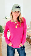 Baby Waffle Long Sleeve Top - Fuchsia-110 Long Sleeve Tops-Zenana-Coastal Bloom Boutique, find the trendiest versions of the popular styles and looks Located in Indialantic, FL