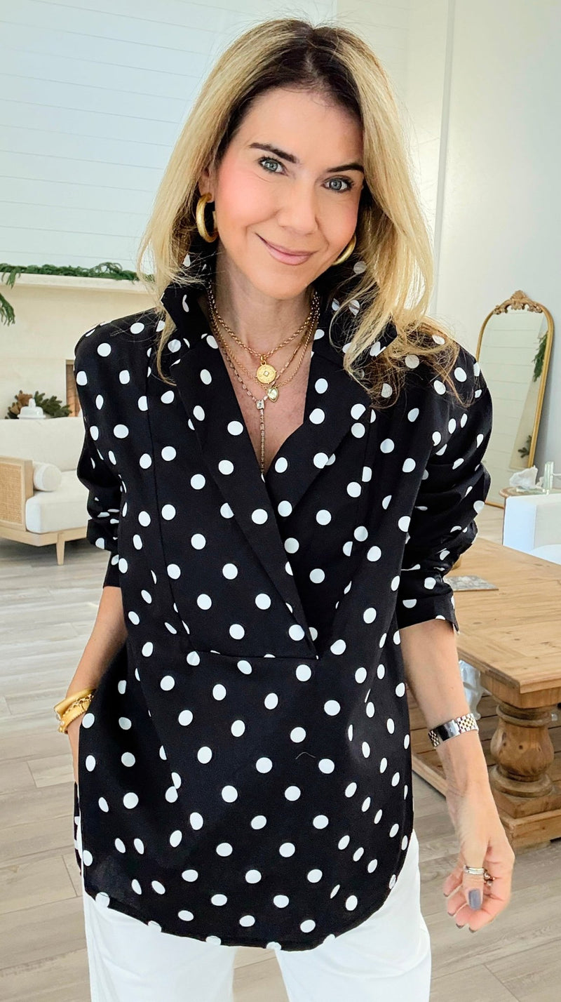 Bacall Dots Italian Long Sleeve Top-110 Long Sleeve Tops-TATTOO Z-Coastal Bloom Boutique, find the trendiest versions of the popular styles and looks Located in Indialantic, FL