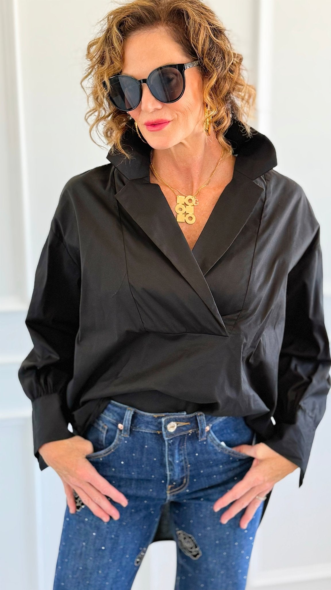 Bacall Italian Long Sleeve Top- Black-110 Long Sleeve Tops-TATTOO Z-Coastal Bloom Boutique, find the trendiest versions of the popular styles and looks Located in Indialantic, FL