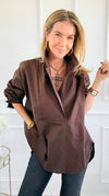 Bacall Italian Long Sleeve Top- Chocolate-110 Long Sleeve Tops-TATTOO Z-Coastal Bloom Boutique, find the trendiest versions of the popular styles and looks Located in Indialantic, FL
