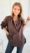 Bacall Italian Long Sleeve Top- Chocolate-110 Long Sleeve Tops-TATTOO Z-Coastal Bloom Boutique, find the trendiest versions of the popular styles and looks Located in Indialantic, FL