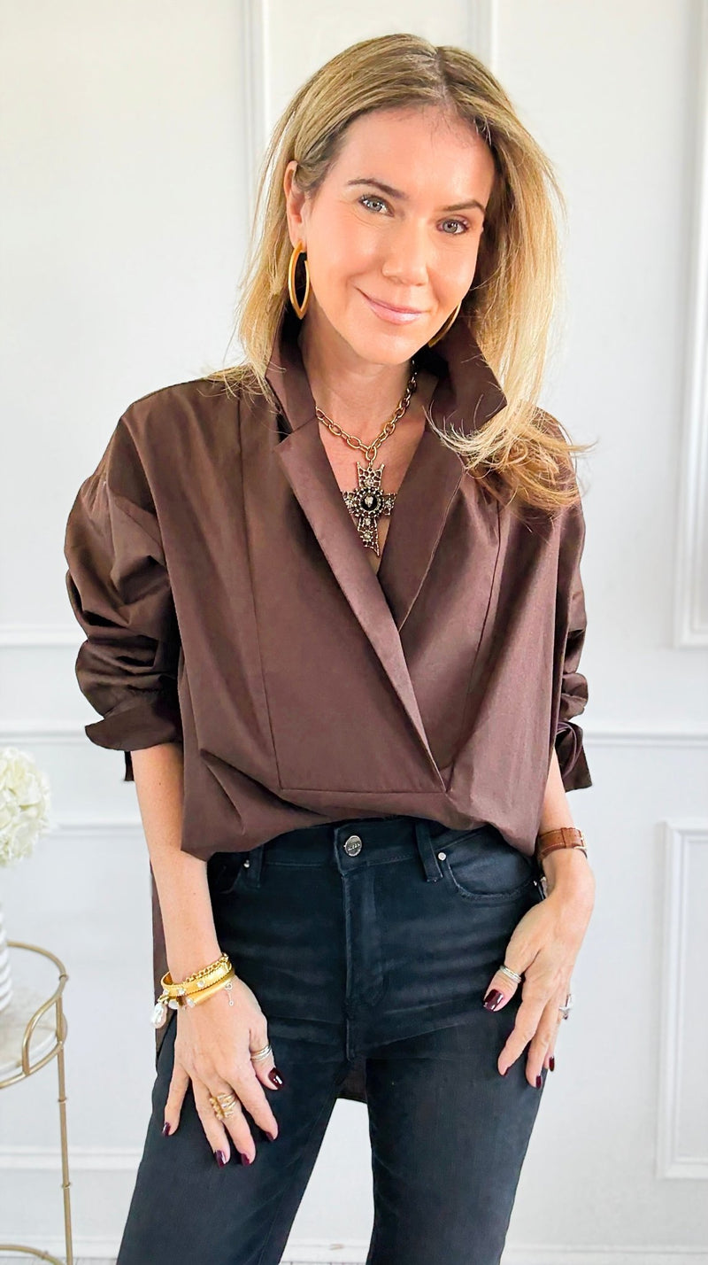 Bacall Italian Long Sleeve Top- Chocolate-110 Long Sleeve Tops-TATTOO Z-Coastal Bloom Boutique, find the trendiest versions of the popular styles and looks Located in Indialantic, FL