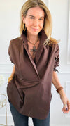 Bacall Italian Long Sleeve Top- Chocolate-110 Long Sleeve Tops-TATTOO Z-Coastal Bloom Boutique, find the trendiest versions of the popular styles and looks Located in Indialantic, FL