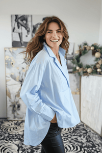 Bacall Italian Long Sleeve Top- Sky Blue-110 Long Sleeve Tops-TATTOO Z-Coastal Bloom Boutique, find the trendiest versions of the popular styles and looks Located in Indialantic, FL