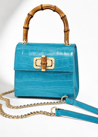 Bamboo Lane Bag Italian Leather Mini Bag- Turquoise