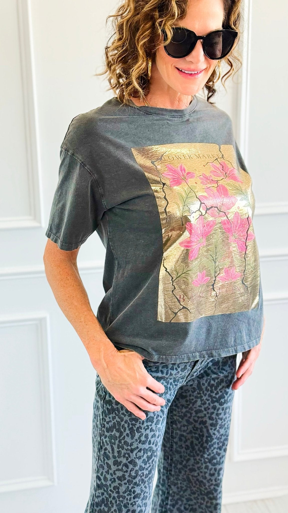 Barcelona Bloom Italian Graphic Tee-110 Short Sleeve Tops-FIRSTAGE-Coastal Bloom Boutique, find the trendiest versions of the popular styles and looks Located in Indialantic, FL