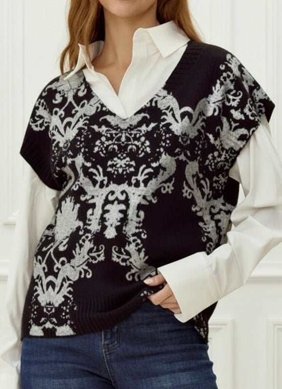 Baroque Whisper Knit Vest-150 Cardigans/Layers-JODIFL-Coastal Bloom Boutique, find the trendiest versions of the popular styles and looks Located in Indialantic, FL
