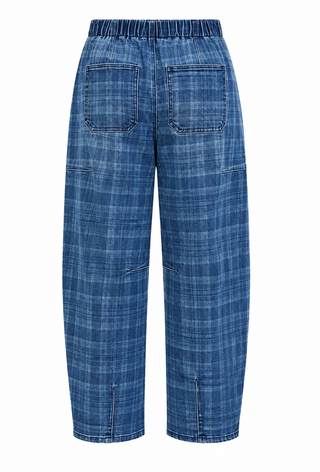 Slouch Rolled Cuff Barrel Pants - Plaid Medium
