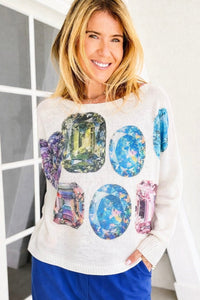 Be Jeweled St Tropez Italian Knit Sweater- White