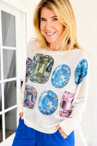 Be Jeweled St Tropez Italian Knit Sweater- White