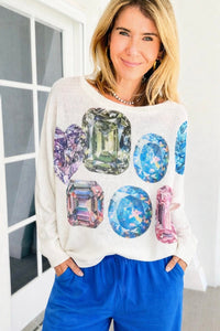 Be Jeweled St Tropez Italian Knit Sweater- White