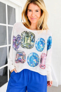 Be Jeweled St Tropez Italian Knit Sweater- White