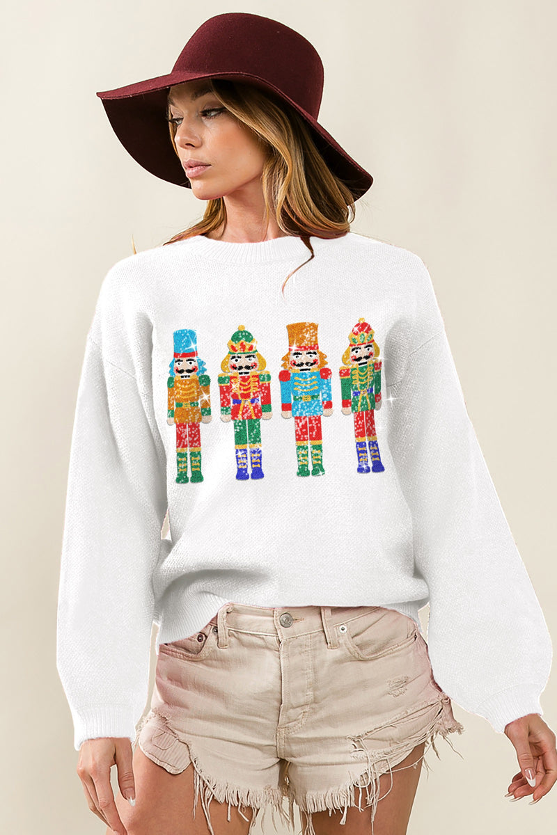 Nutcracker Party Sweater - Ivory-140 Sweaters-BIBI-Coastal Bloom Boutique, find the trendiest versions of the popular styles and looks Located in Indialantic, FL