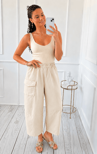 Big Pocket Spezia Barrel Italian Cotton Pants - Ecru