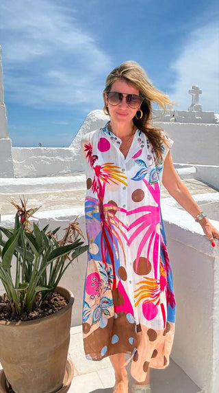 Birds of Paradise Italian Button Dress