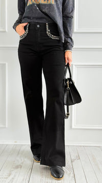 Black Bedazzled Denim Pants-100 Pants-SASU UNICORN-Coastal Bloom Boutique, find the trendiest versions of the popular styles and looks Located in Indialantic, FL