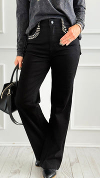 Black Bedazzled Denim Pants-100 Pants-SASU UNICORN-Coastal Bloom Boutique, find the trendiest versions of the popular styles and looks Located in Indialantic, FL