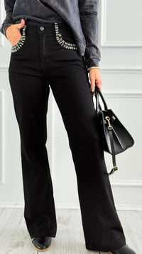 Black Bedazzled Denim Pants-100 Pants-SASU UNICORN-Coastal Bloom Boutique, find the trendiest versions of the popular styles and looks Located in Indialantic, FL