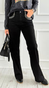 Black Bedazzled Denim Pants-100 Pants-SASU UNICORN-Coastal Bloom Boutique, find the trendiest versions of the popular styles and looks Located in Indialantic, FL
