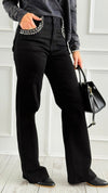 Black Bedazzled Denim Pants-100 Pants-SASU UNICORN-Coastal Bloom Boutique, find the trendiest versions of the popular styles and looks Located in Indialantic, FL