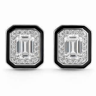Black Emerald Cut Stud Earrings