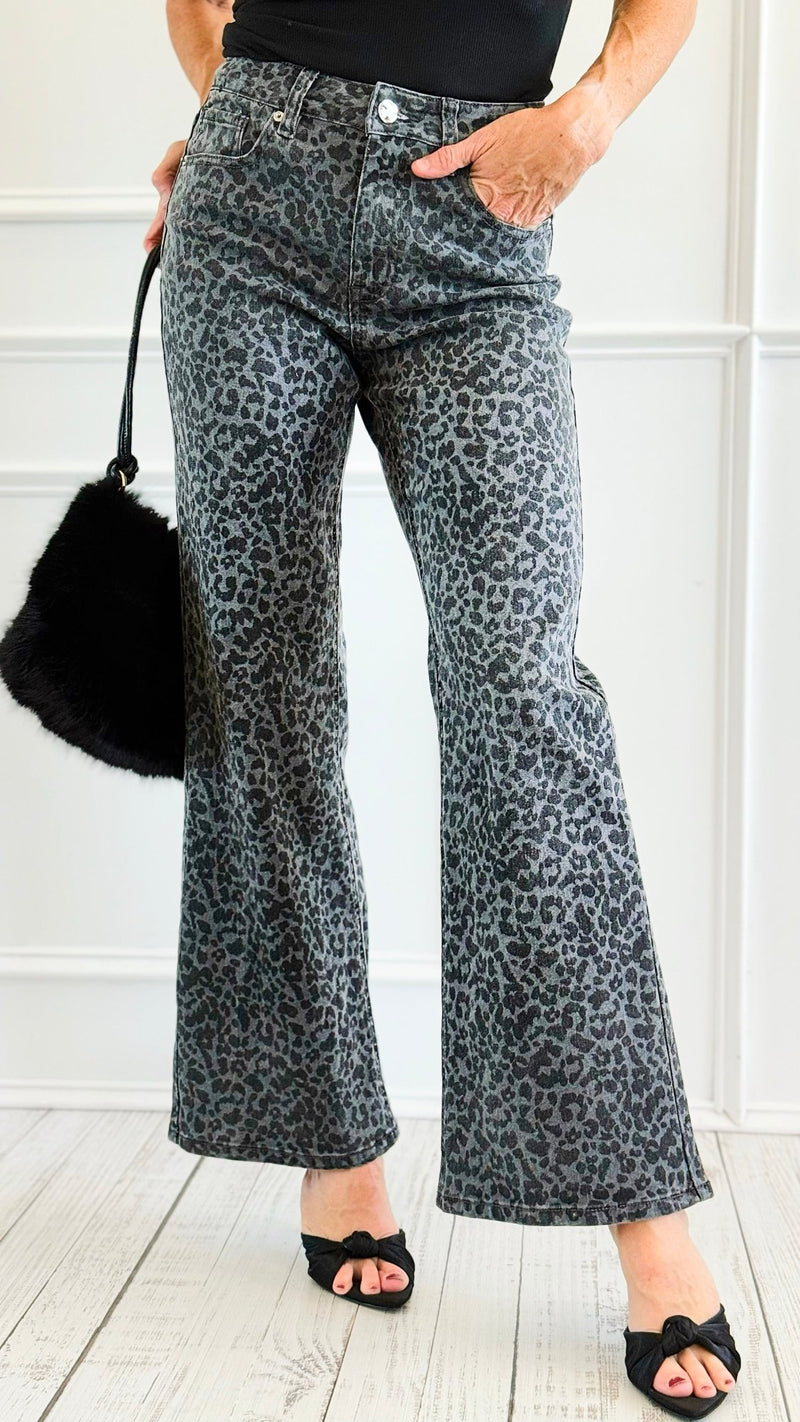 Black Leopard Wide Leg Denim Pants-100 Pants-SASU UNICORN-Coastal Bloom Boutique, find the trendiest versions of the popular styles and looks Located in Indialantic, FL