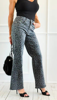 Black Leopard Wide Leg Denim Pants-100 Pants-SASU UNICORN-Coastal Bloom Boutique, find the trendiest versions of the popular styles and looks Located in Indialantic, FL
