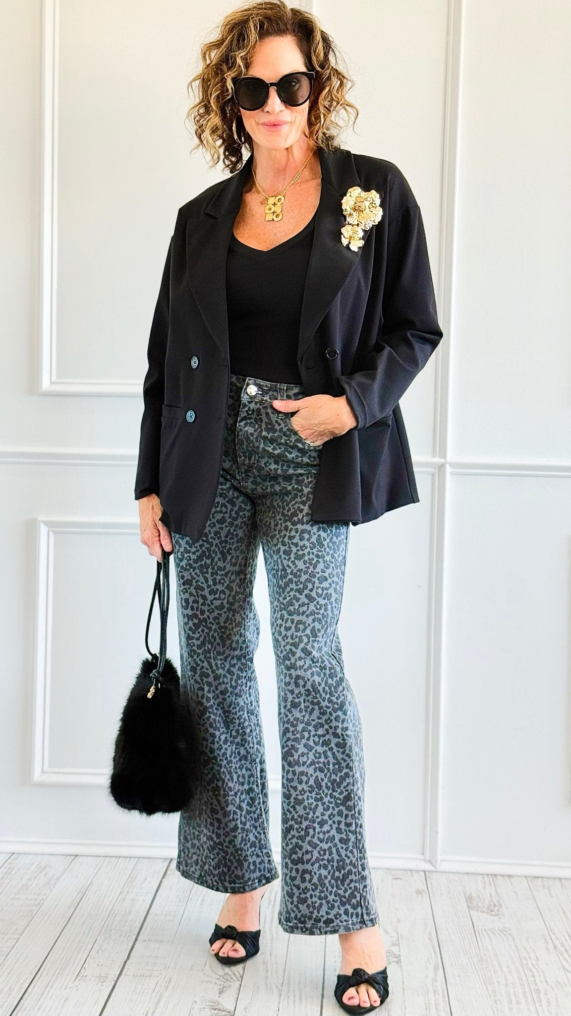 Black Leopard Wide Leg Denim Pants-100 Pants-SASU UNICORN-Coastal Bloom Boutique, find the trendiest versions of the popular styles and looks Located in Indialantic, FL