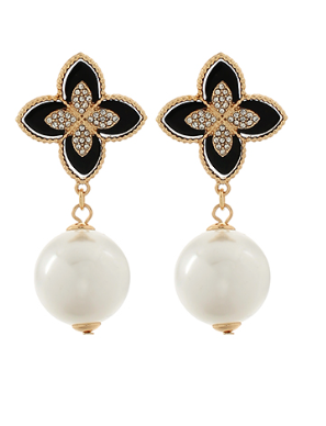 Fleur Drop Pearl Earrings - Black-230 Jewelry-GS JEWELRY-Coastal Bloom Boutique, find the trendiest versions of the popular styles and looks Located in Indialantic, FL