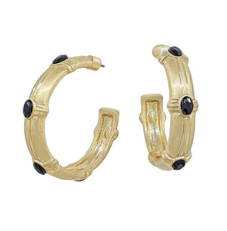 Oval Station Halo Hoop Earrings - Black
