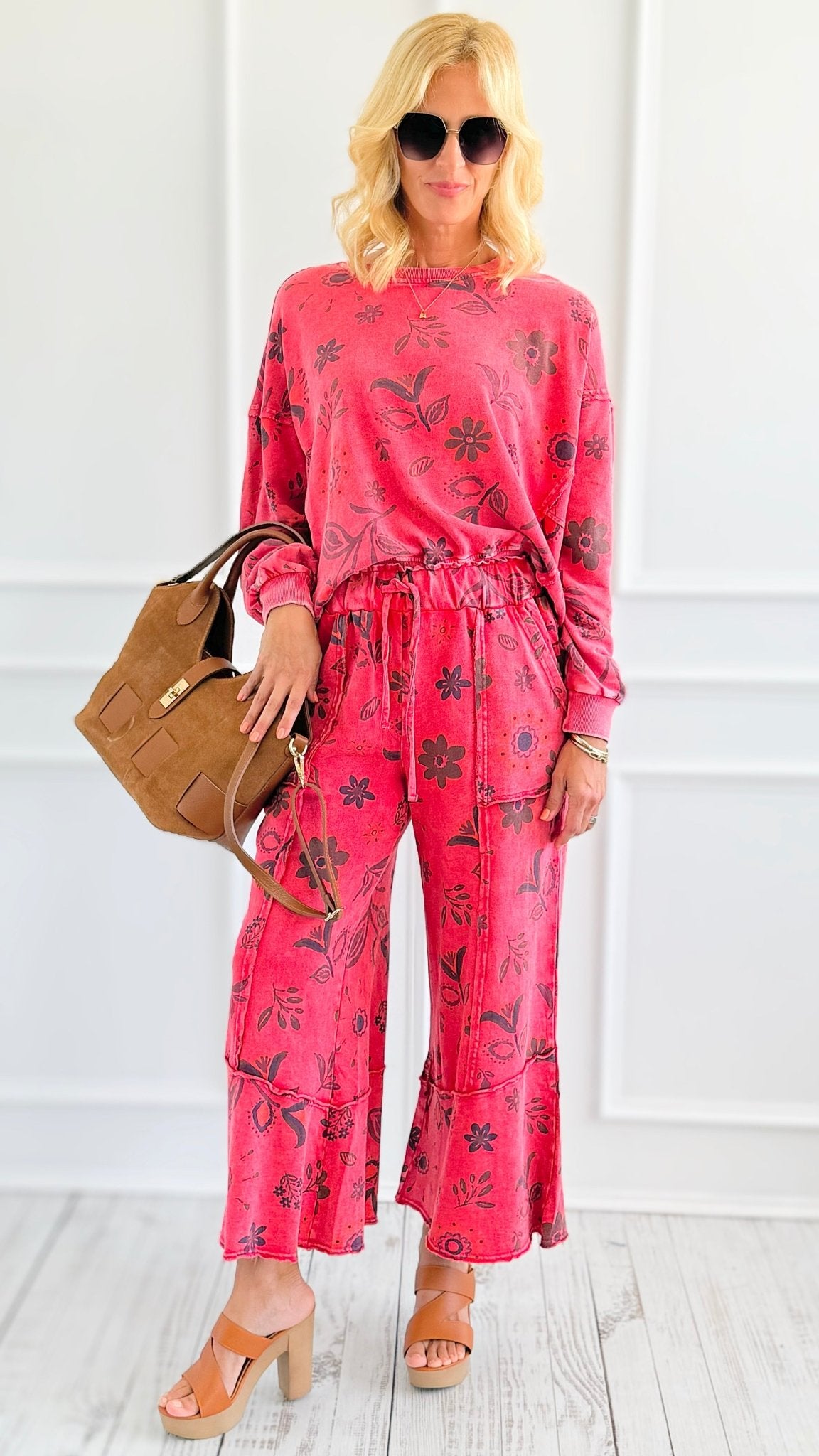 Bloom Away Relaxed Sweatshirt - Boho Red-110 Long Sleeve Tops-EASEL-Coastal Bloom Boutique, find the trendiest versions of the popular styles and looks Located in Indialantic, FL