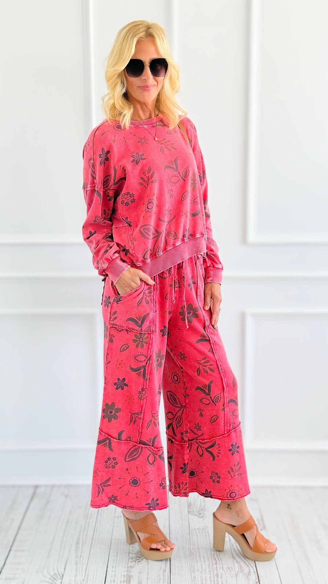 Bloom Away Relaxed Pants - Boho Red-170 Bottoms-EASEL-Coastal Bloom Boutique, find the trendiest versions of the popular styles and looks Located in Indialantic, FL