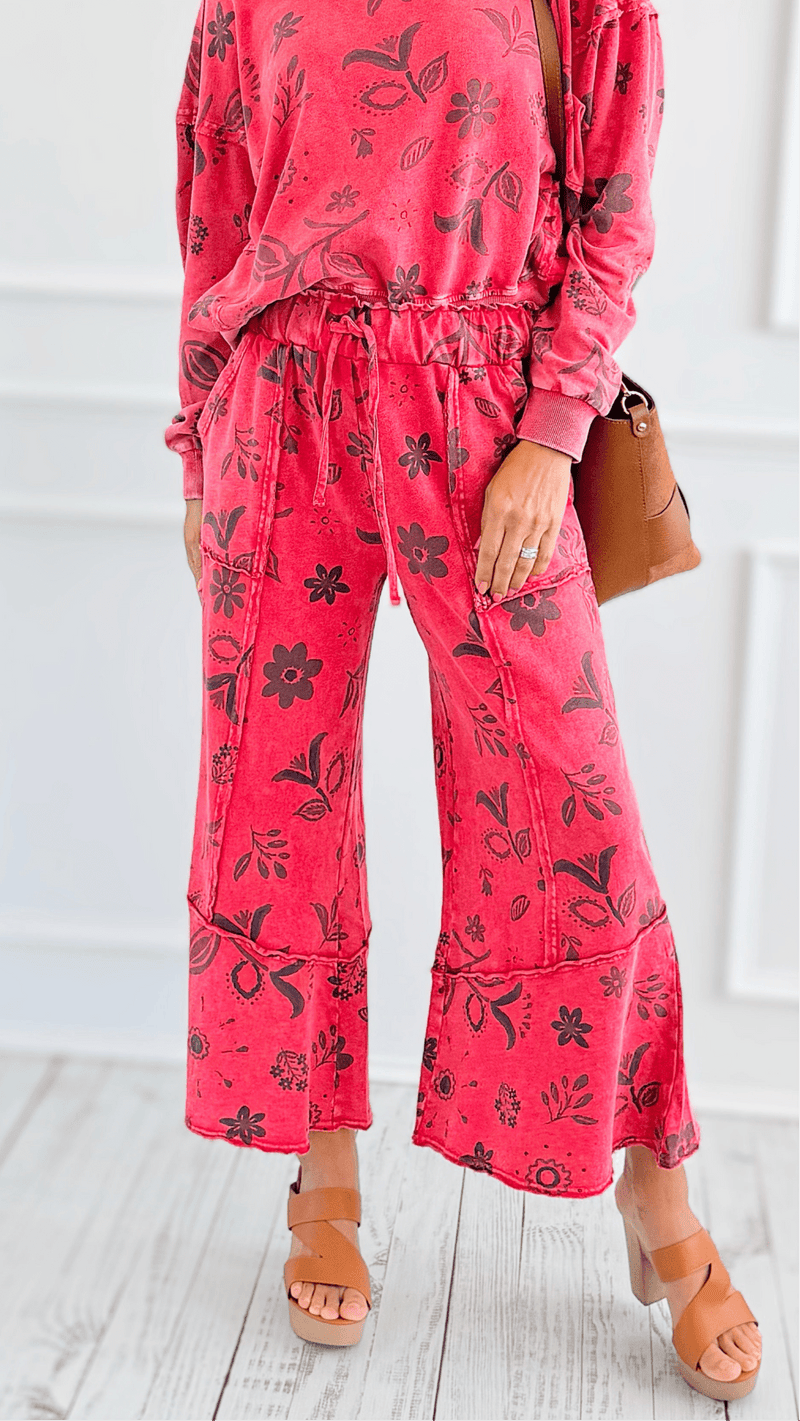 Bloom Away Relaxed Pants - Boho Red-170 Bottoms-EASEL-Coastal Bloom Boutique, find the trendiest versions of the popular styles and looks Located in Indialantic, FL
