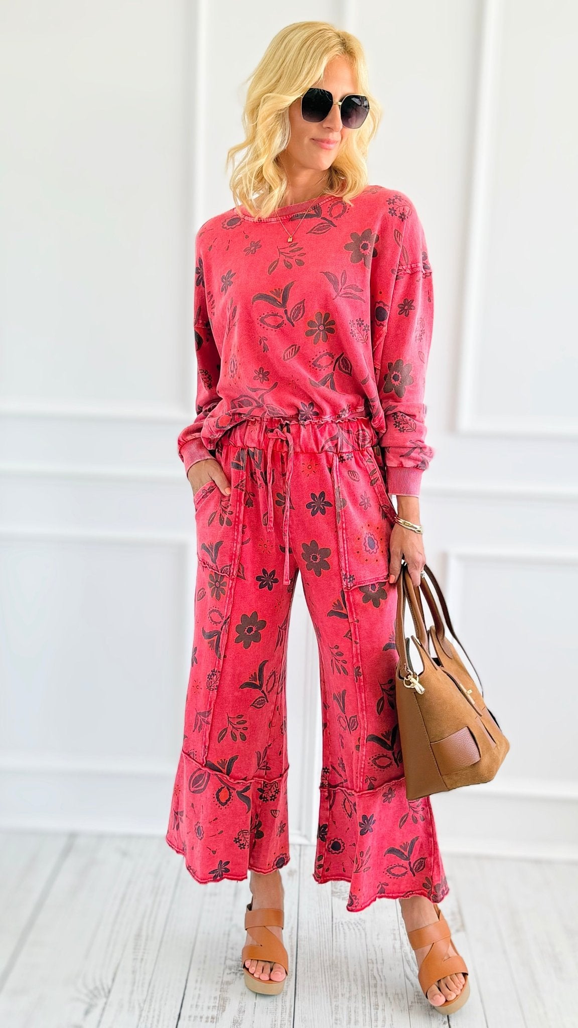 Bloom Away Relaxed Sweatshirt - Boho Red-110 Long Sleeve Tops-EASEL-Coastal Bloom Boutique, find the trendiest versions of the popular styles and looks Located in Indialantic, FL